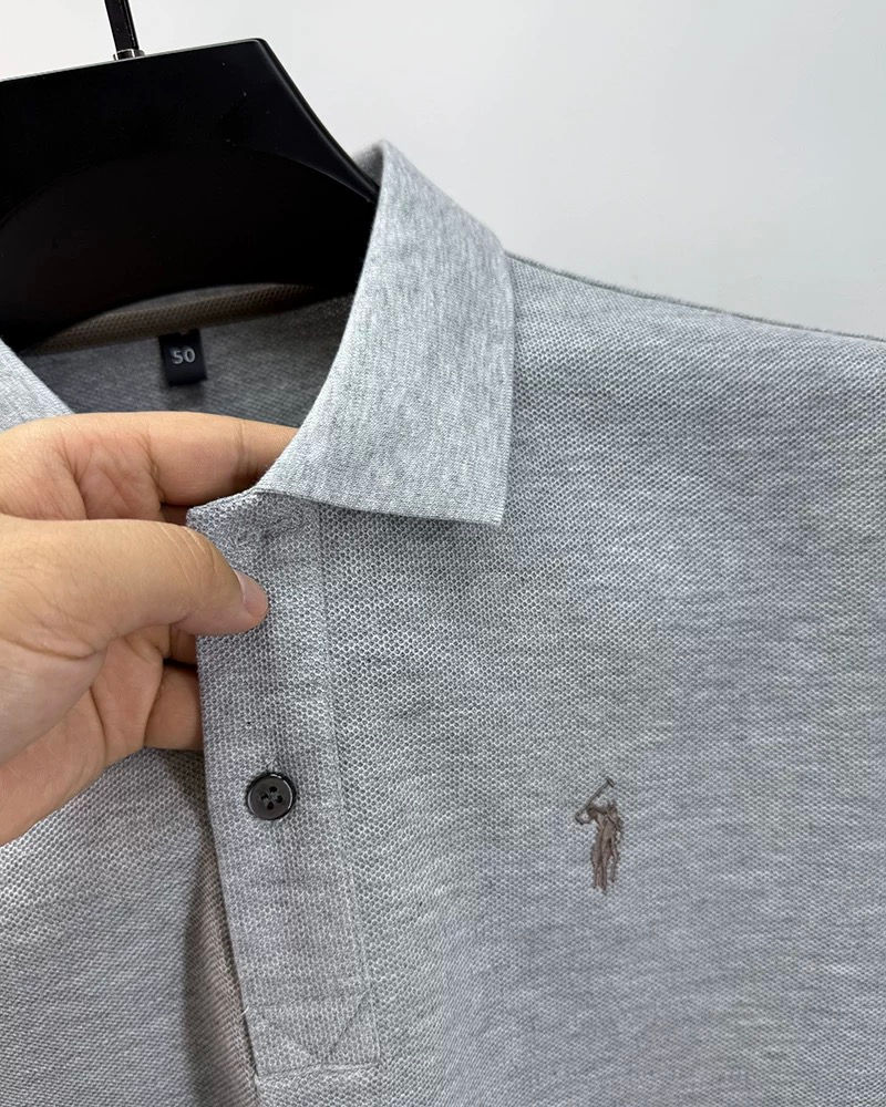 Thumbnail: Camisa polo masculina de manga curta, 100% algodão, de marca de alta qualidade,