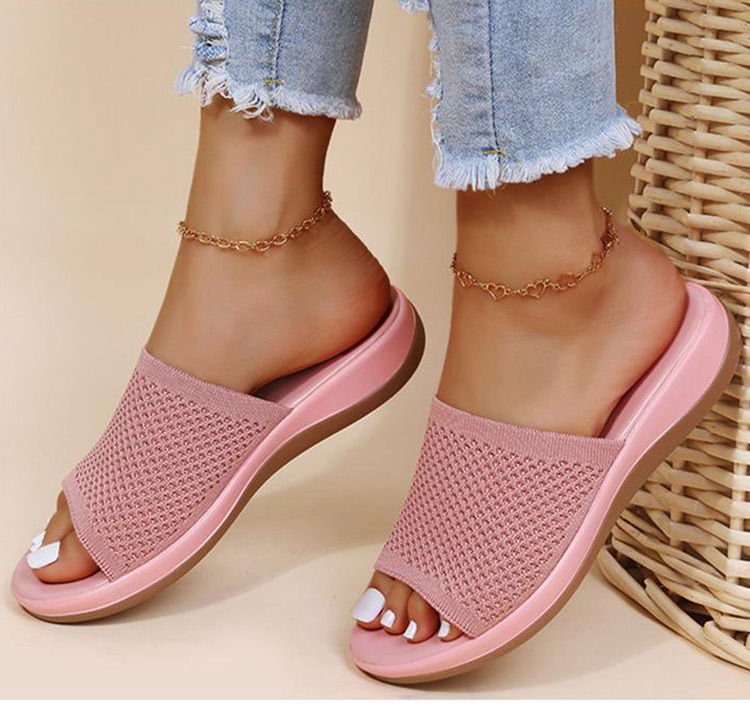Thumbnail: Sandálias femininas elásticas de verão, rasteiras e casuais para uso interno e e