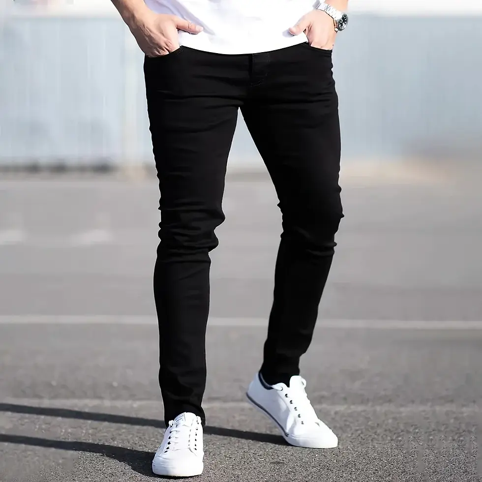 Miniatura: Calça masculina de primavera preta e azul, jeans stretch de cor única, estilo ca