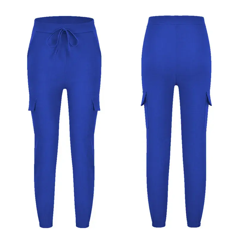 Thumbnail: Calça Jogger Cargo Feminina Lisa 2022 com Vários Bolsos, Cordão e Cintura Elásti