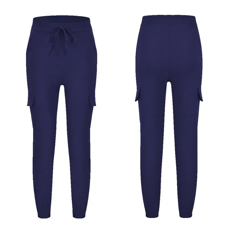 Thumbnail: Calça Jogger Cargo Feminina Lisa 2022 com Vários Bolsos, Cordão e Cintura Elásti