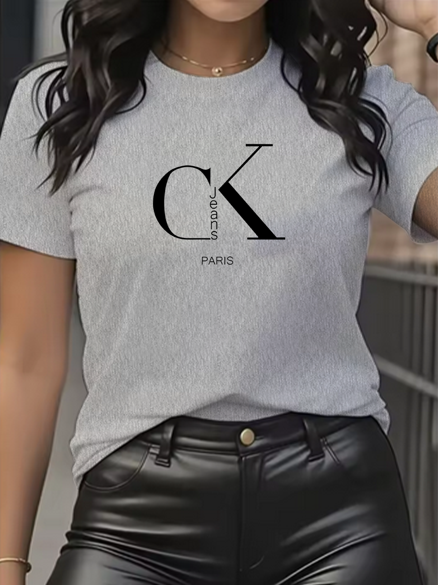 Thumbnail: Moda de verão de marca de luxo, estampa de letras de desenho animado, gola redon