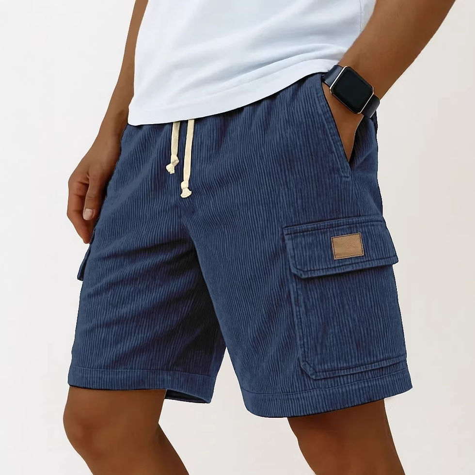 Miniatura: Calções de trabalho masculinos, estilo verão casual, em veludo cotelê, com cintu