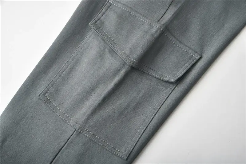 Thumbnail: Calça Jogger Cargo Feminina Lisa 2022 com Vários Bolsos, Cordão e Cintura Elásti