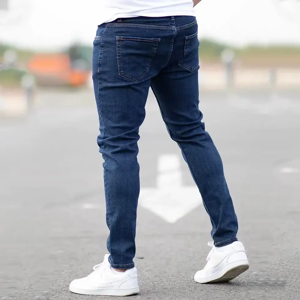 Miniatura: Calça masculina de primavera preta e azul, jeans stretch de cor única, estilo ca