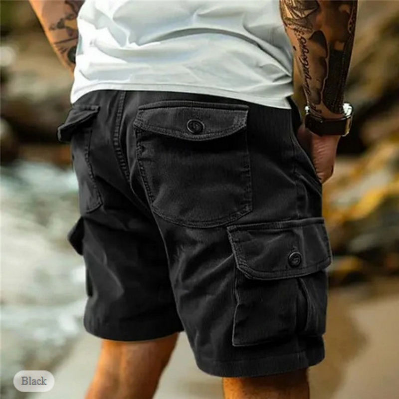 Miniatura: Calções de trabalho masculinos, estilo verão casual, em veludo cotelê, com cintu