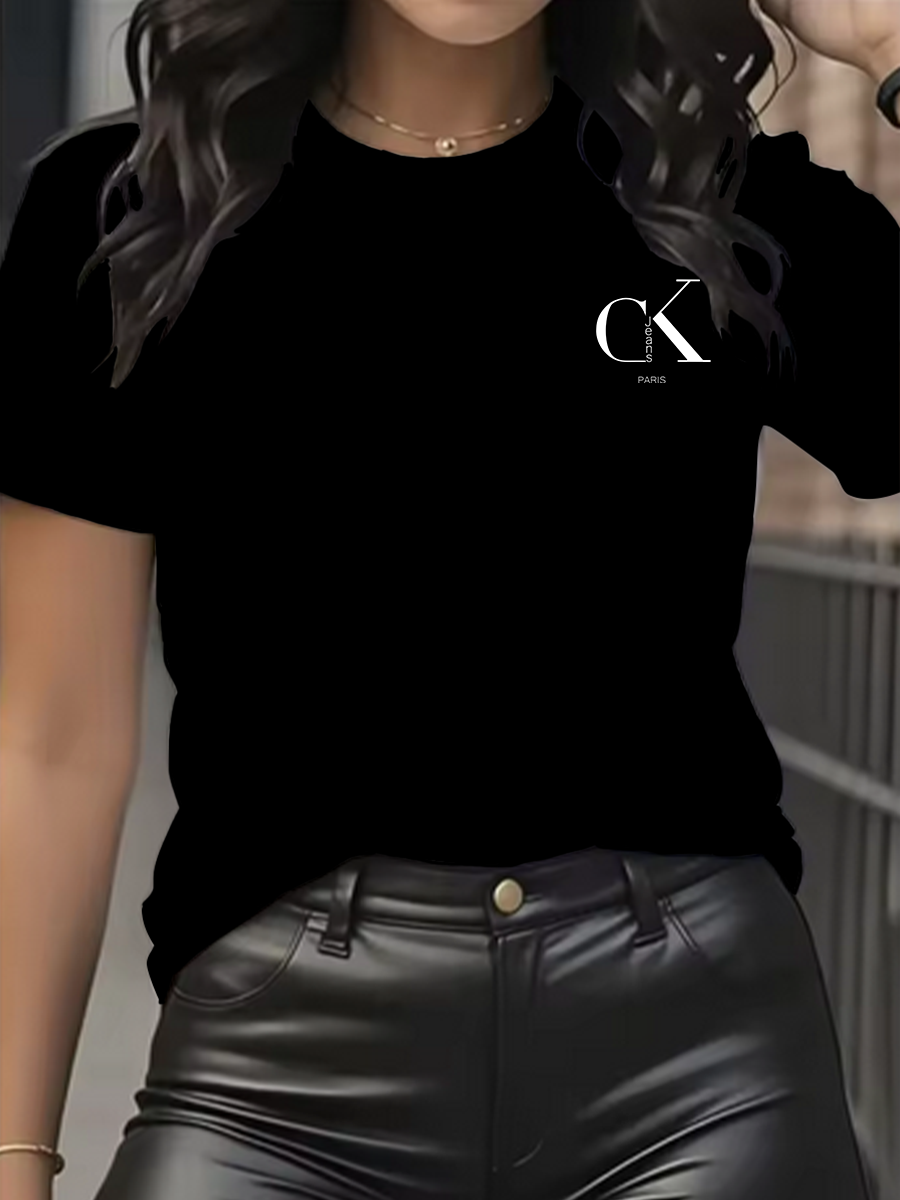 Thumbnail: Moda de verão de marca de luxo, estampa de letras de desenho animado, gola redon