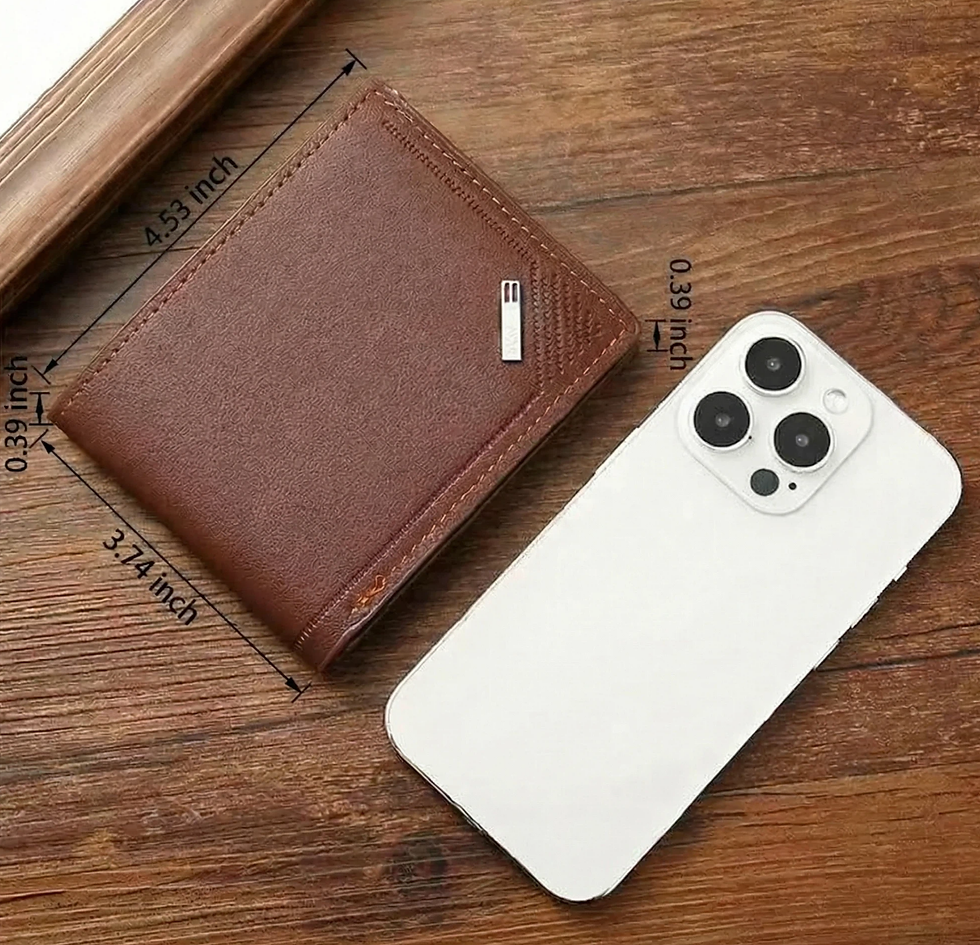 Thumbnail: Carteira masculina curta de couro, carteira fina dobrável, minimalista, carteira