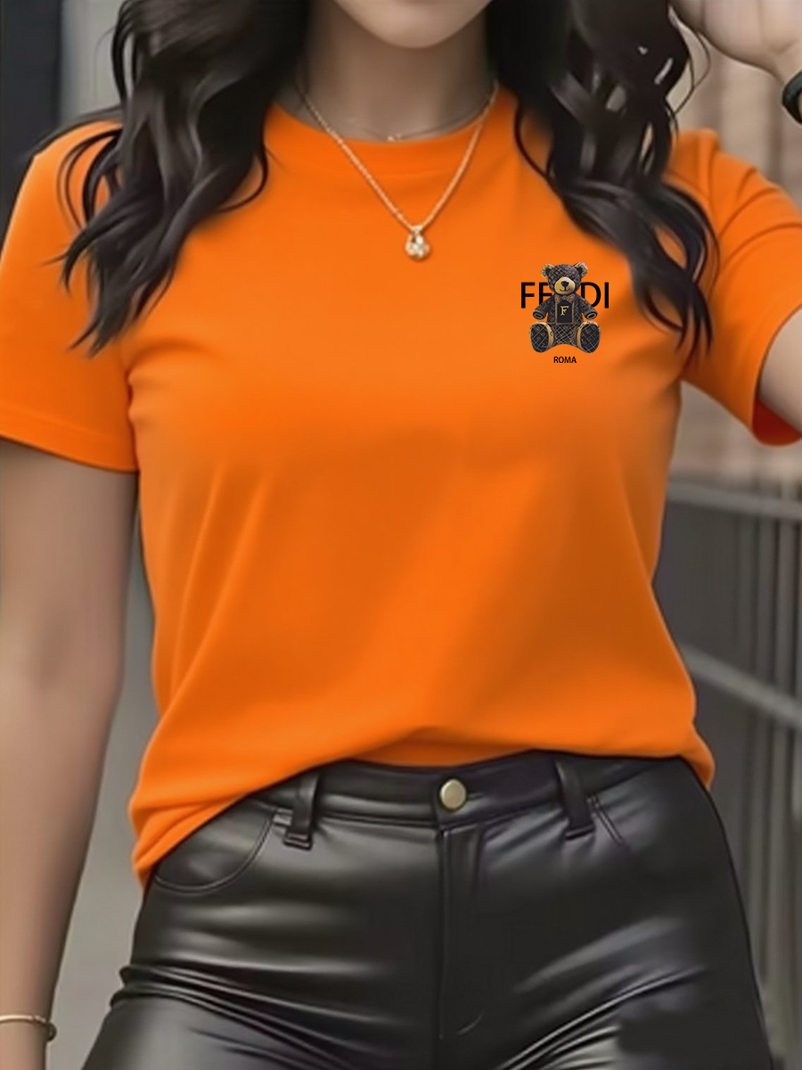 Thumbnail: Camiseta feminina de verão com estampa, manga curta e gola redonda, em tecid
