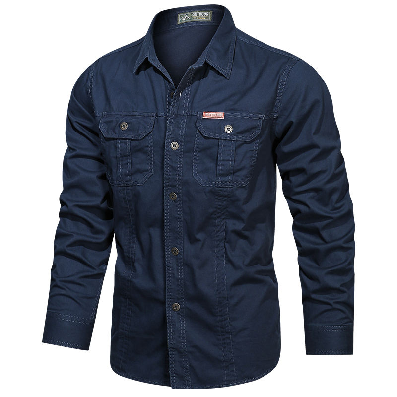 Thumbnail: Camisa Cargo Masculina 2023 Manga Longa Casual Algodão Alta Qualidade Camisa Mil
