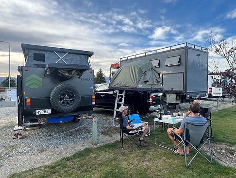 Camping with friends in their caravan. Bumble the truck NZ
