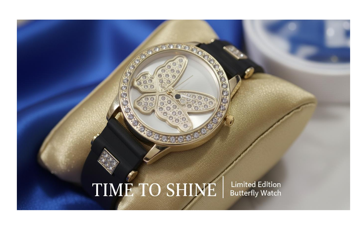 Quartz Butterfly Black Band Watch