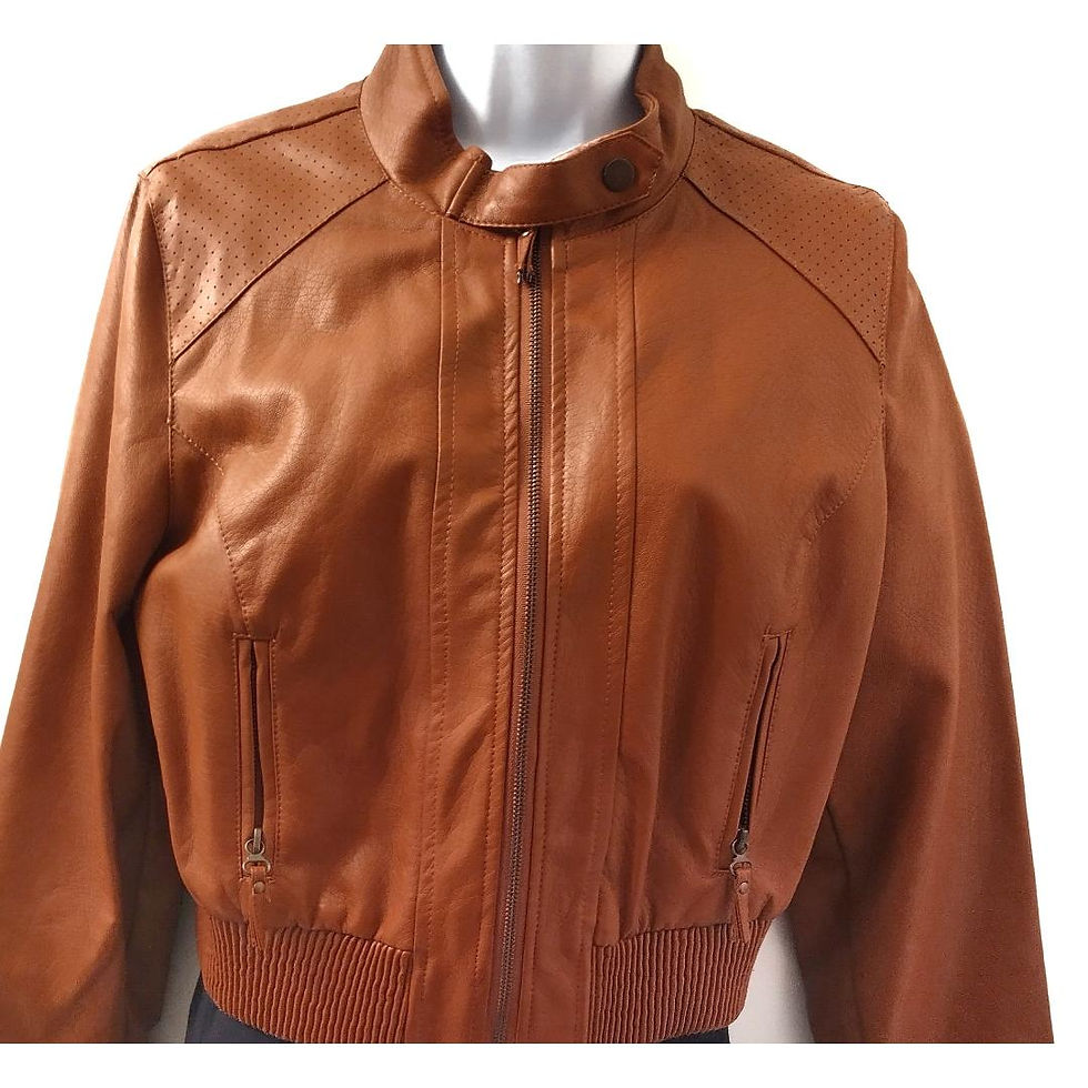 Dots - Camel Faux Leather Jacket - Front View -1