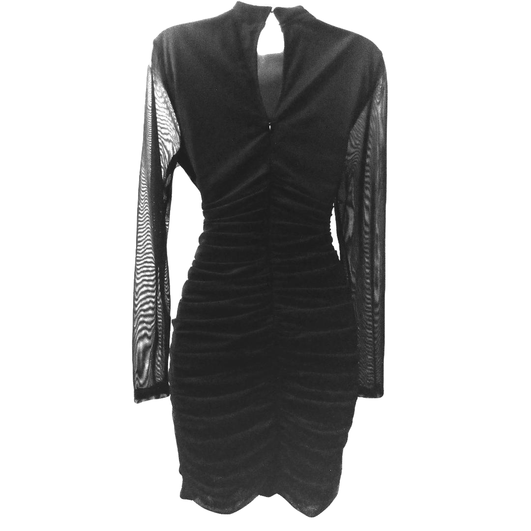 Black Ruched Mini Dress - Back View