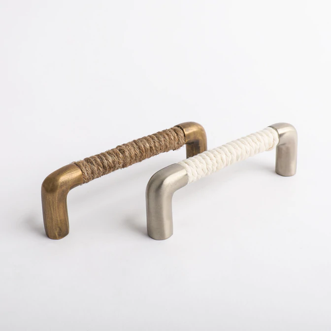 Rope Handle - Jute with Acid Washed Brass/White Cotton with Satin Nickel