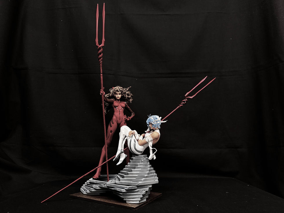 섬네일: Evangelion Rei + Asuka Art Statue (One-Off) 完成品 Entei Ryu