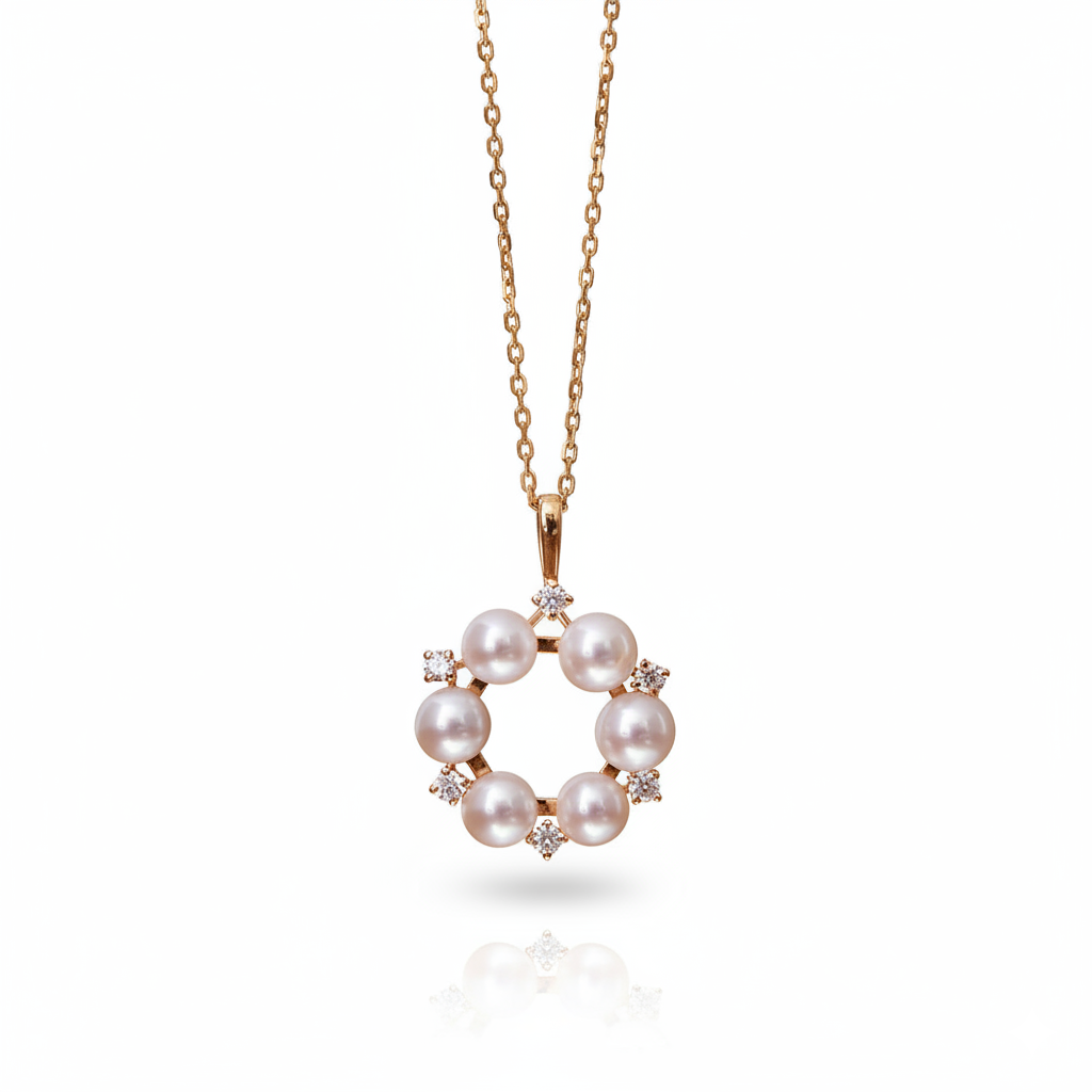 <The Journey> Flower Wreath Pearl Pendant Necklace in 18K Gold Vermeil