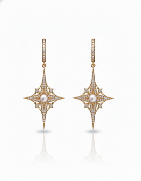 <Starry Sky> North Star Polaris Pearl Cubic Zirconia Diamond Drop Earrings