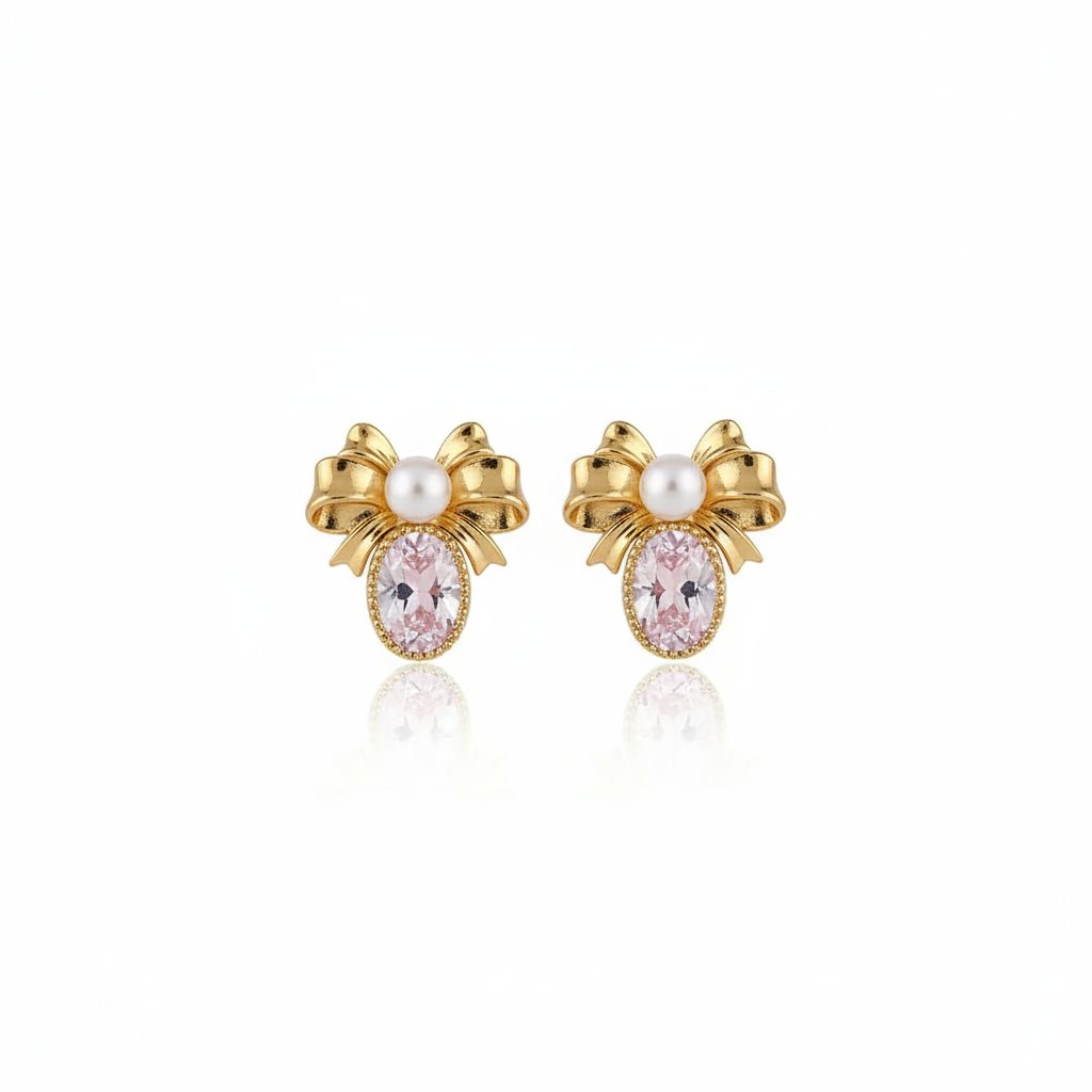<My Love> Ribbon Twist Pearl Earrings 18K Gold Vermeil