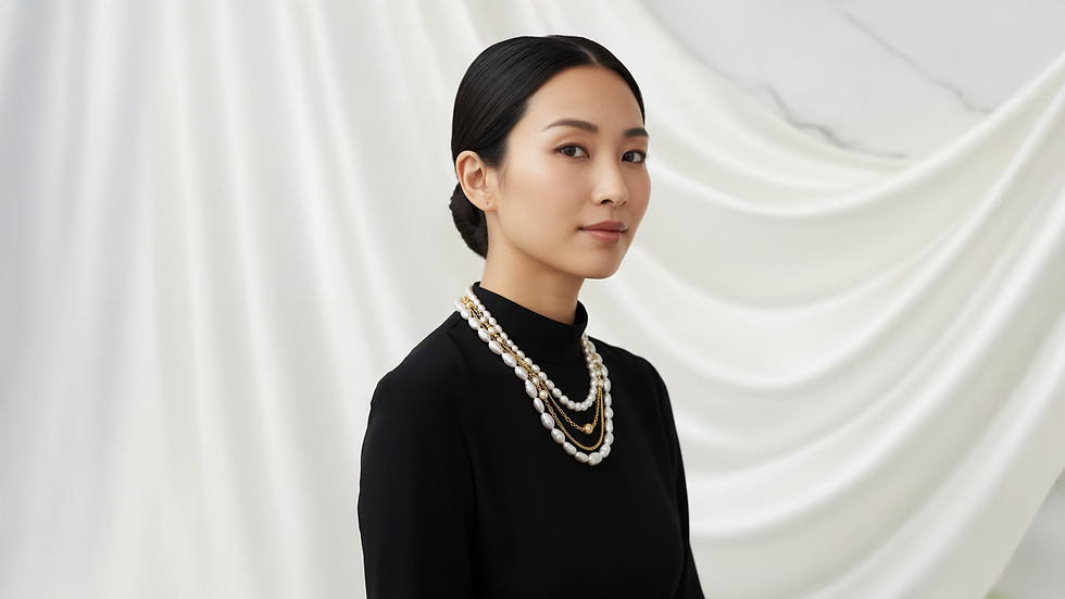 A model of different skin tones each wear a simple gold vermeil piece in soft daylight