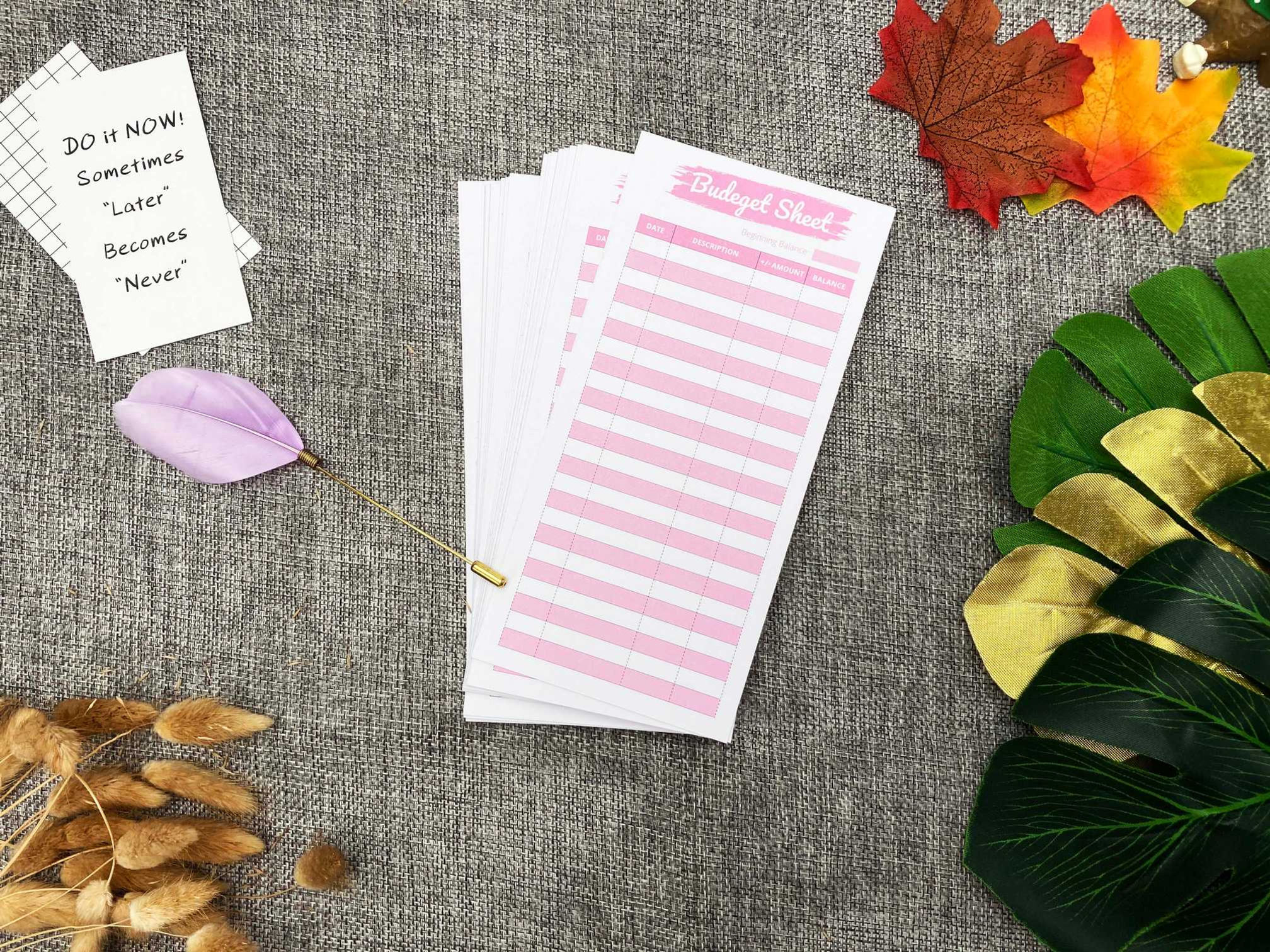 52 PCS A6 Pink Expense Sheets Money Tracker