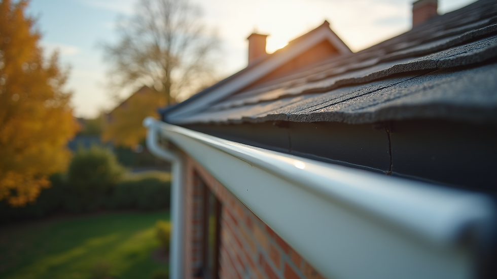 Eye-level view of seamless gutters installed on a residential roof