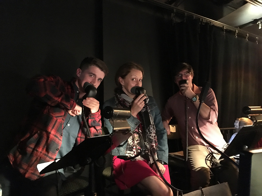 L to R: Jack Miggins, me and Aaron Aptaker. We were right under an AC vent, hence the flannel and the jacket and the scarf.