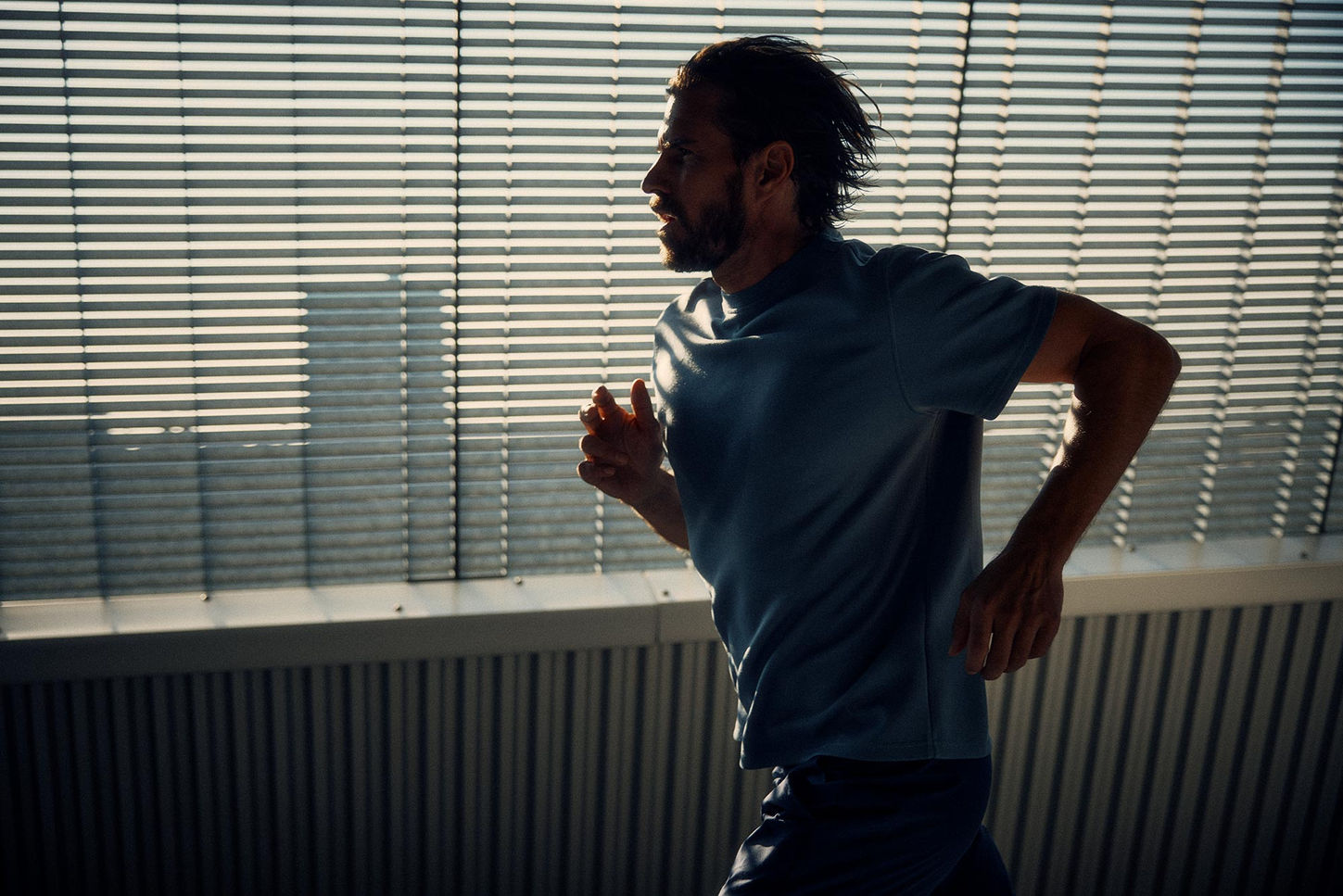 Hair and Make-Up by Claudia Plath – Sculptural hair styling for male athlete in motion, editorial sports campaign Orthomol DACH
