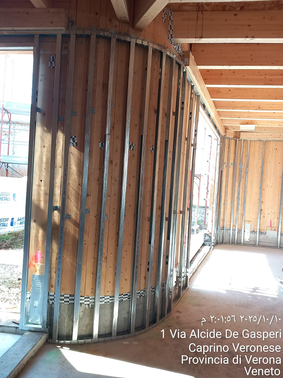 Struttura curva in profili metallici per parete in cartongesso, realizzazione interna a Ca