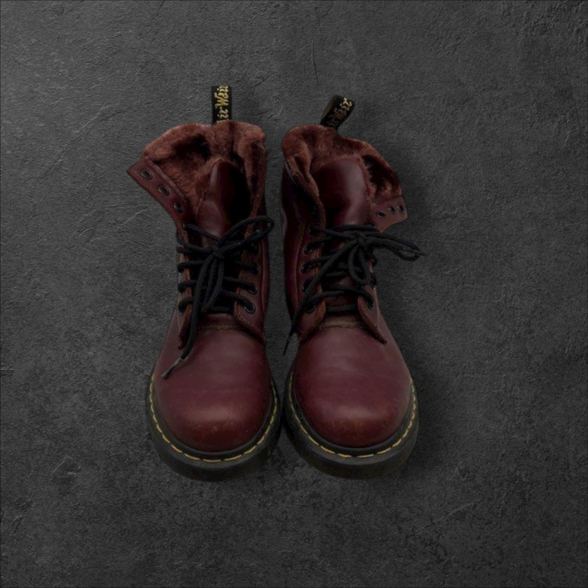 📻Dr. Martens Serena Fur-Lined Burgundy Leather Ankle Boots – Women’s 6 (2010s)