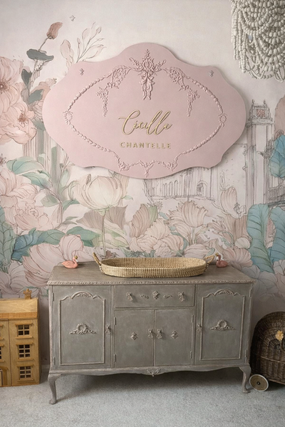 Luxury kids wallpaper in pastel tones styled by MAKA Interiors Malta.
