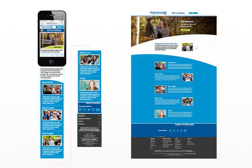Mobile and tablet website concept for FedUni Tertiary Information Service homepage