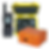Gray satellite phone, open yellow protective case, and closed orange case.