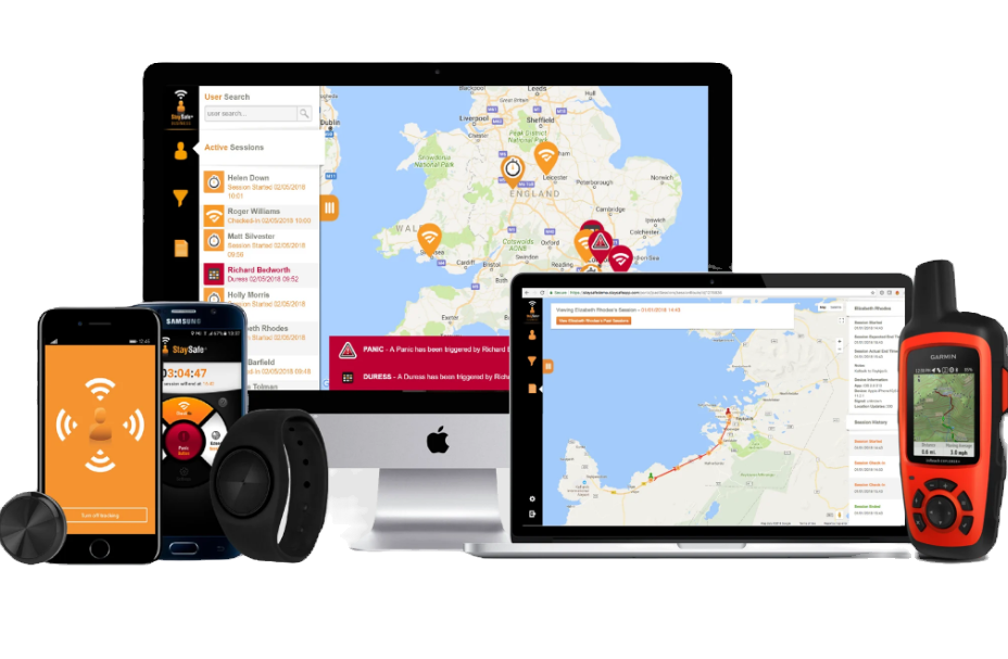 Lone worker safety devices and monitoring software dashboard