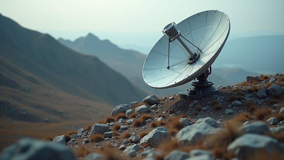 High angle view of satellite phone on rocky terrain