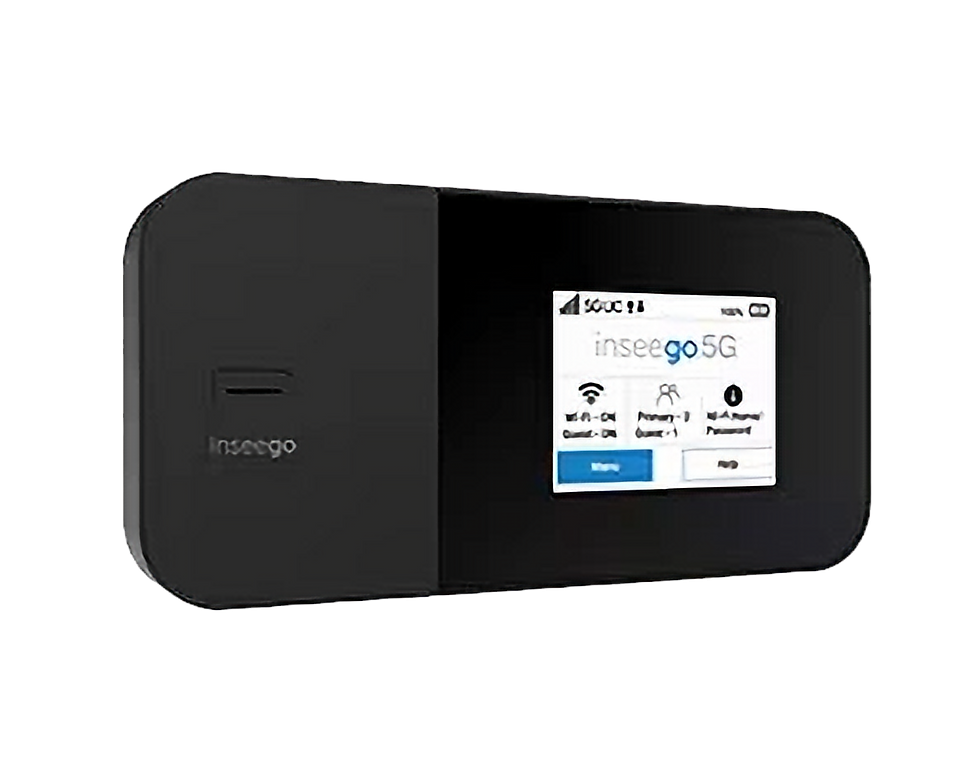 Black Inseego go5G mobile hotspot displaying connectivity status.