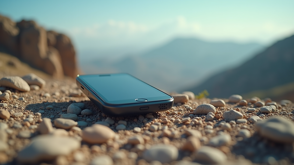 Eye-level view of a satellite phone on a rocky surface