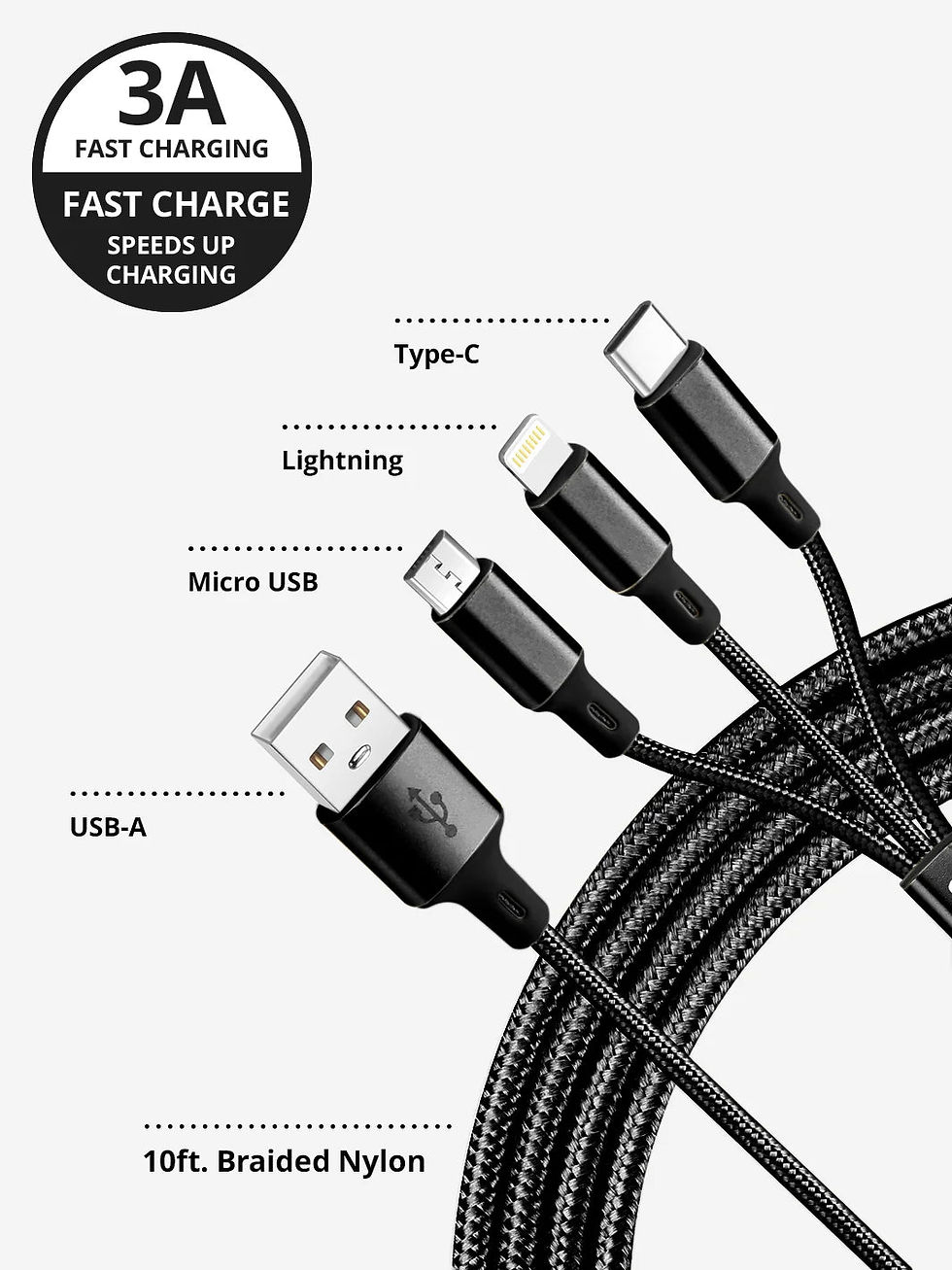 Thumbnail: Black 3-in-1 Charging Cable (USB A)
