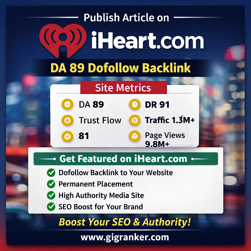 Publish article on iHeart.com with DA 89 dofollow backlink for SEO and authority boost