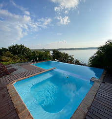 Pool with lake view
