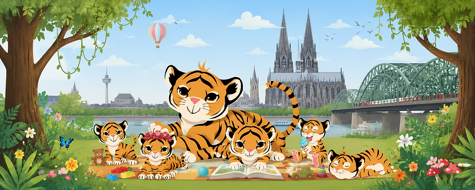 Tiger Rudel illustration, Tiger am Rhein