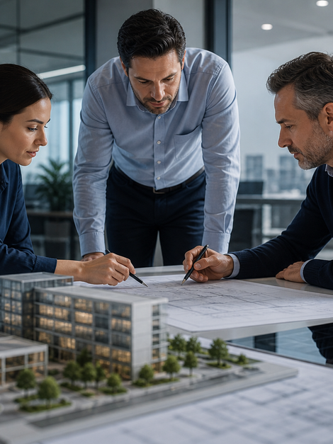 consultants in an office with drawing