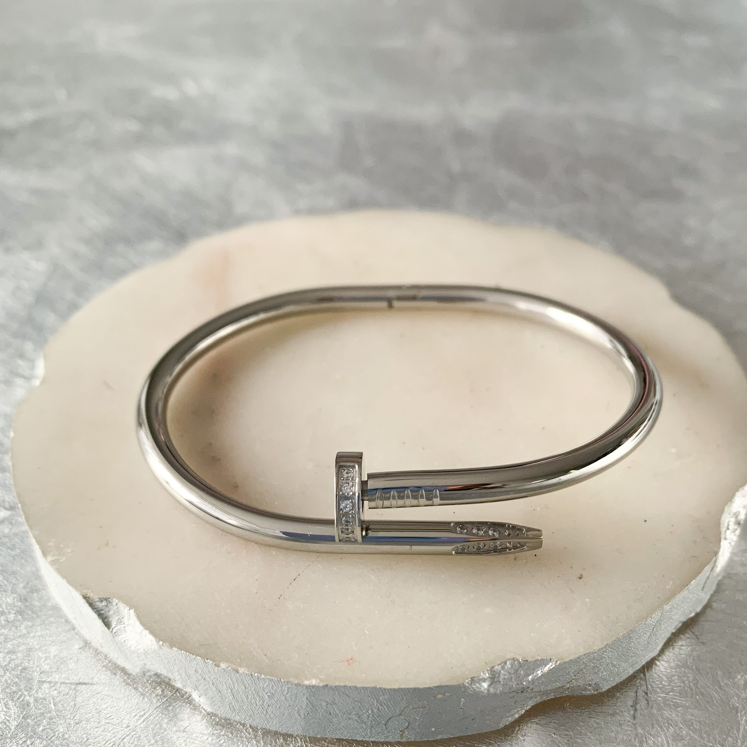 The Nailer CZ Bangle, Silver 