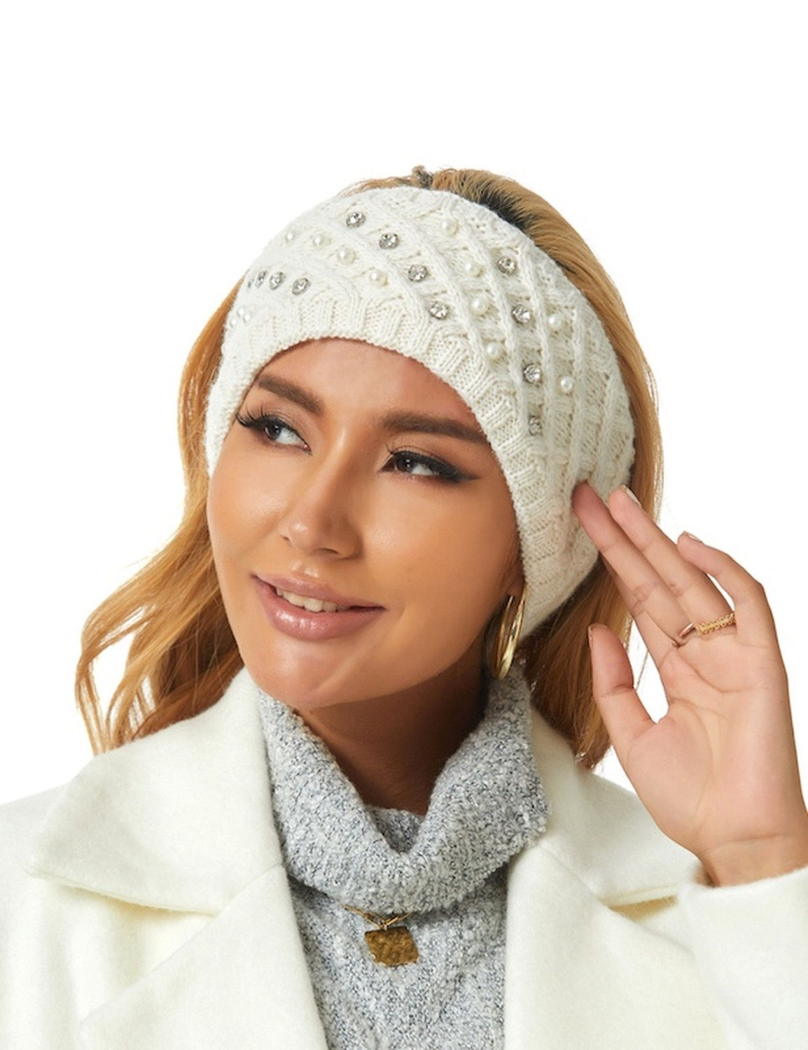 The Pearl and Sparkle Knitted Headband,  Ivory