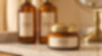 Produits cosmétiques Maison Ondine, flacons et crème de beauté sur marbre