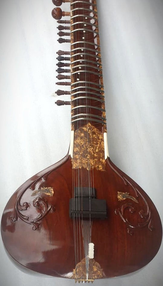 Thumbnail: Late-2010s Shahidali Ghandar Pancham Sitar with Brown Mother of Pearl Penwork