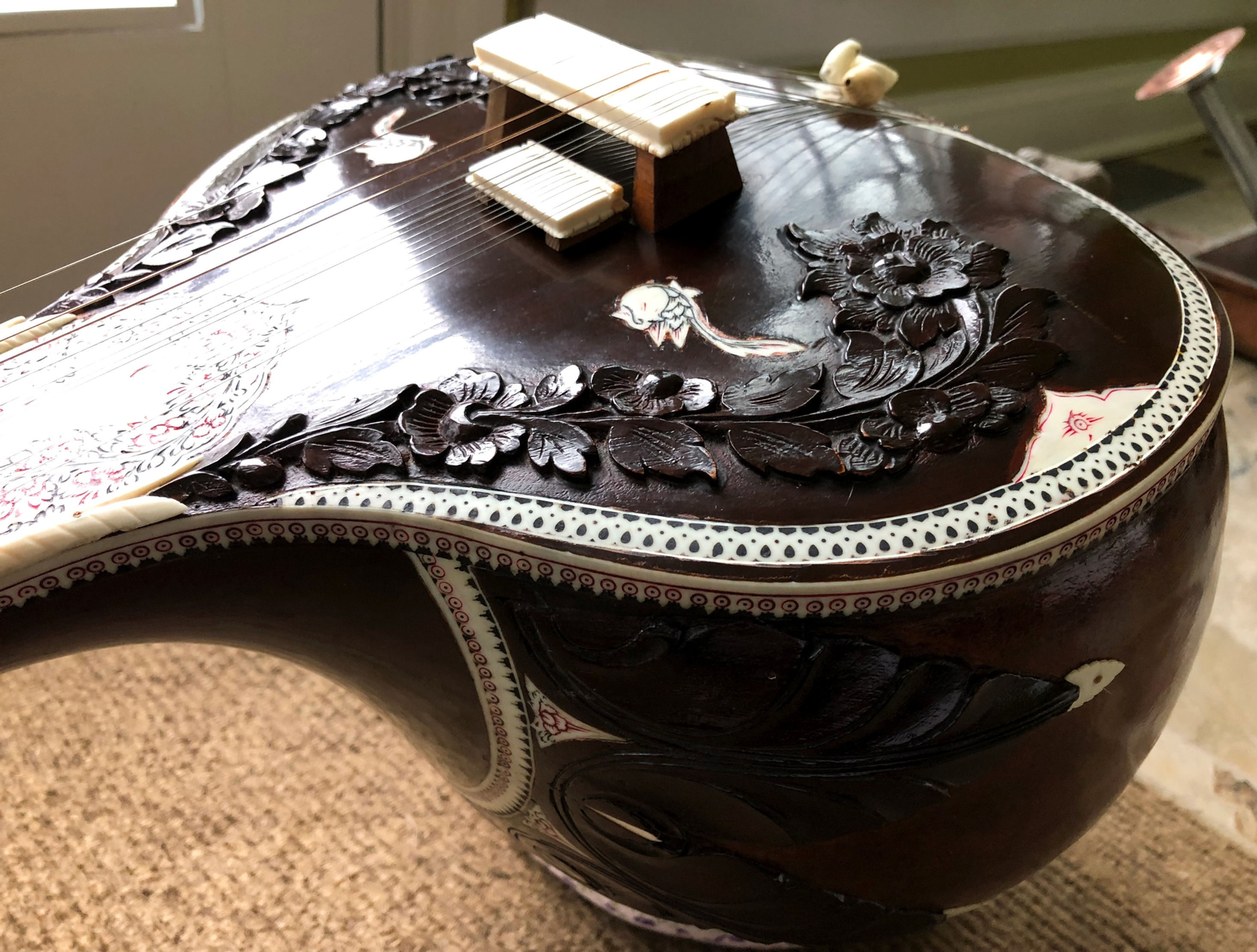 Circa-1950 Mohan Singh Sitar Rose Carving
