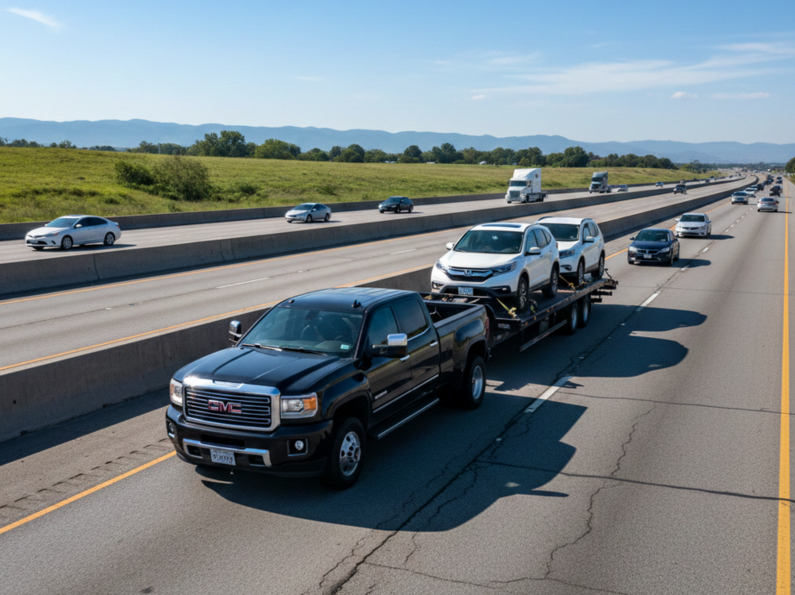 Car hauler transporting vehicles