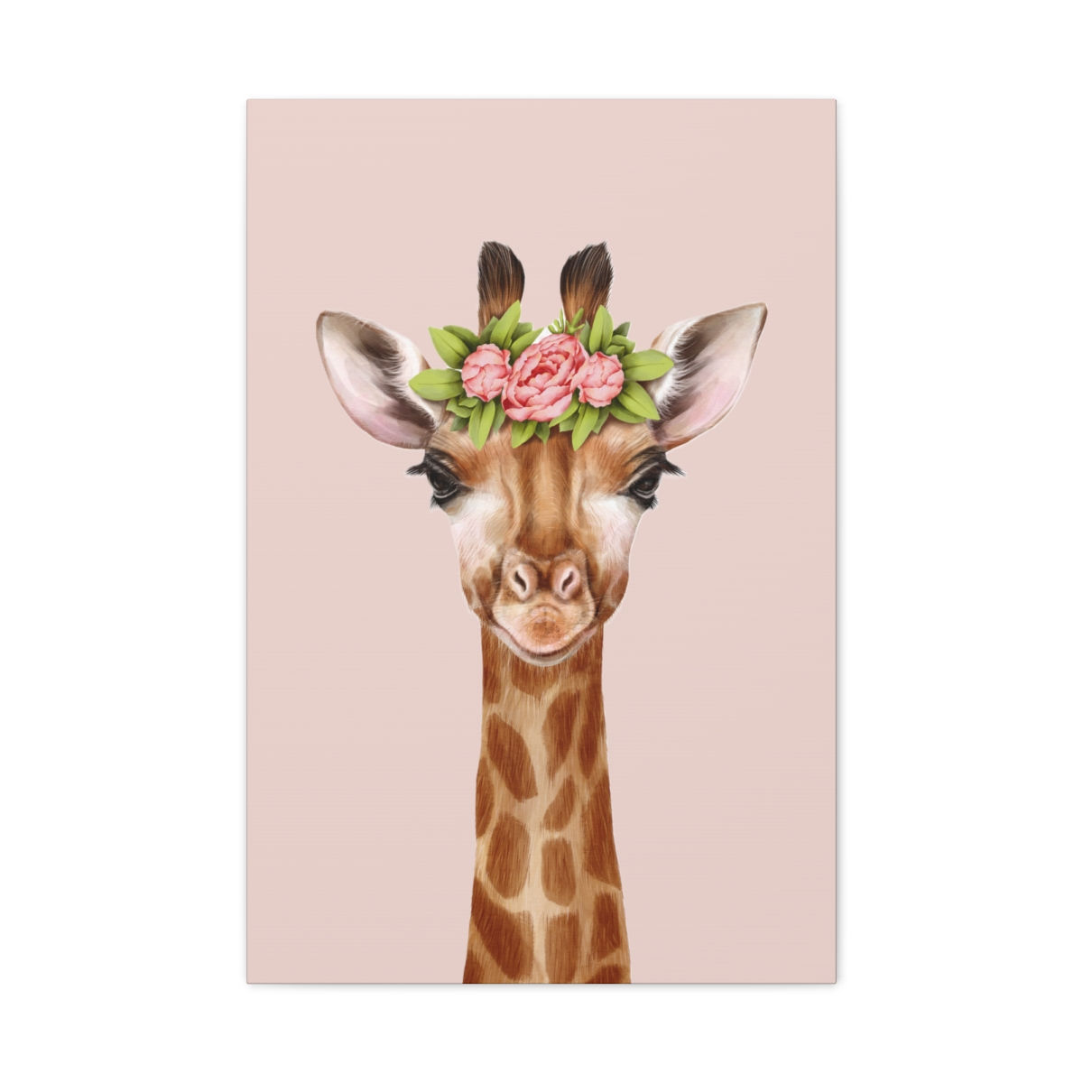 Canvas Print - Baby Giraffe with Flowers for Baby's Room