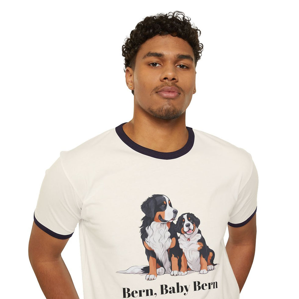 Thumbnail: Dog Lover Unisex T-Shirt - Mother and Baby Bernese Mountain Dog Design